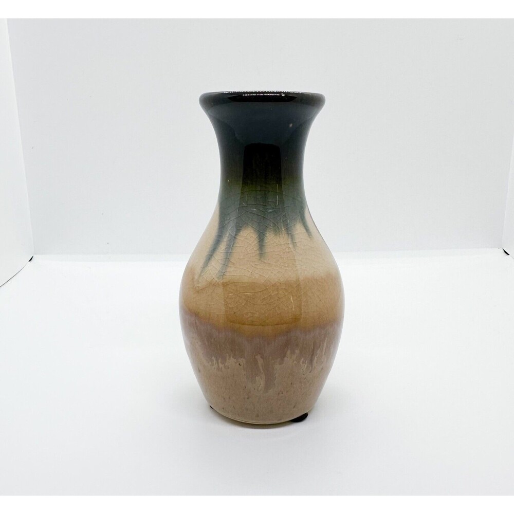Handmade Vase Pottery Drip Glaze Crackle Natural Small Bud Art Studio Ocean